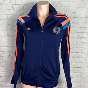 Adidas Dark Blue Bomber Jacket with Vibrant Stripes